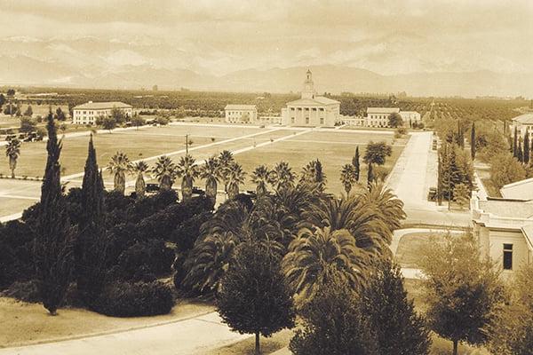 The University quad with a classical style chapel in the background